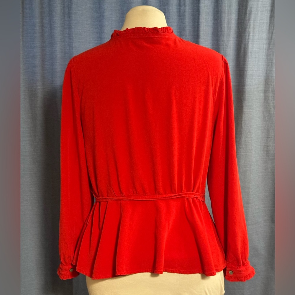LOFT Vibrant Red Ruffle Wrap Blouse - Picture 3 of 5